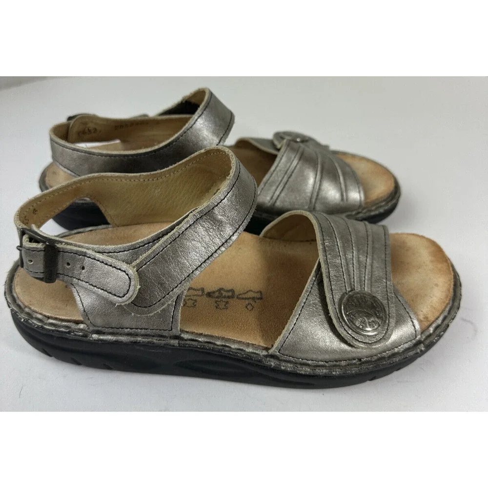 Finn Comfort Sausalito Silver Metallic Leather Slingback Sandals EU 37 US 6.5 7 - Picture 4 of 11